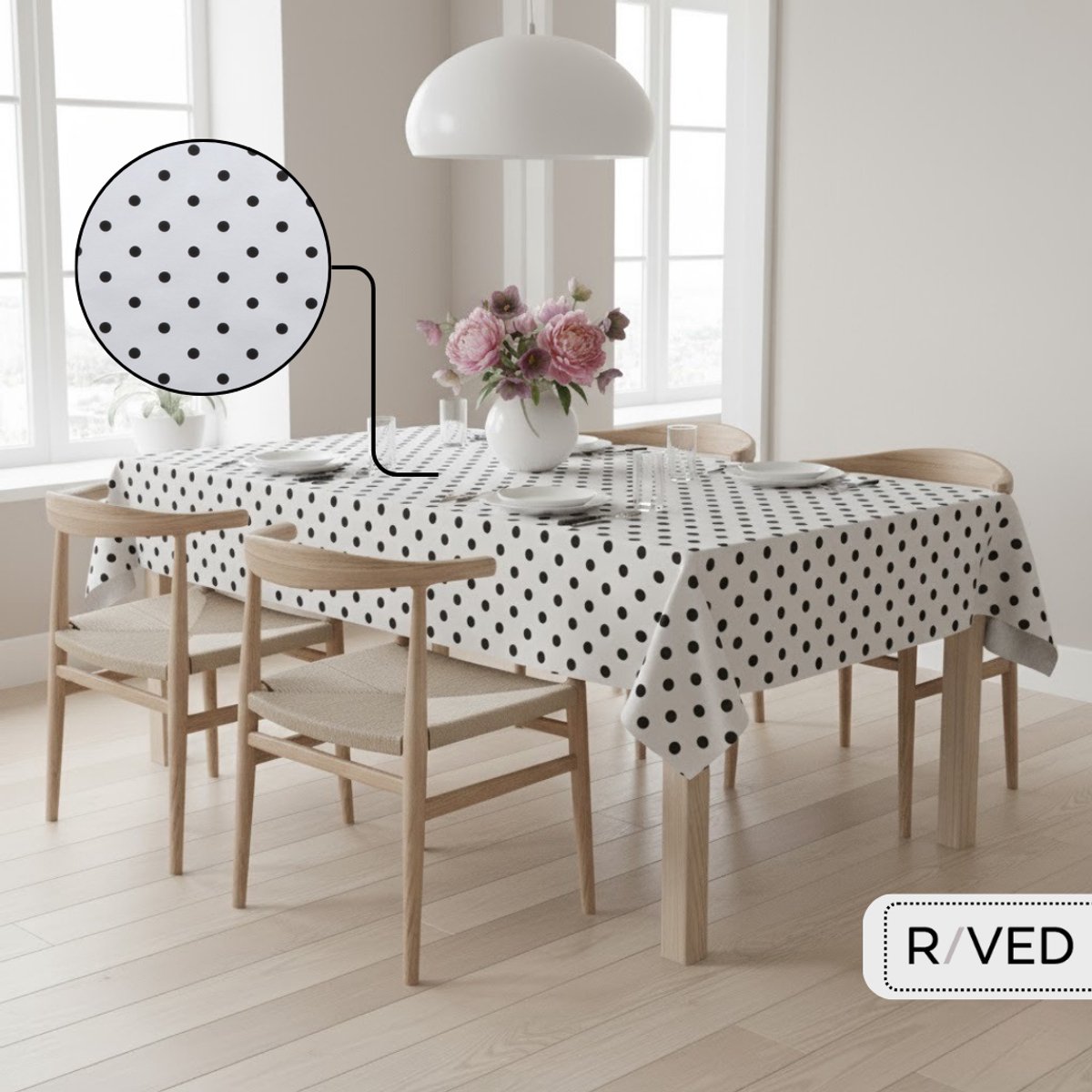 Raved Tafelzeil Zwarte Stippen Print Wit 140 140 - PVC - Afwasbaar