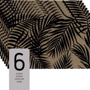 Raved Placemats - Set van 6 Stuks - Astrid - Varens - Beige - Jute - Zwart - Eettafel - Onderlegger - Waterafstotend