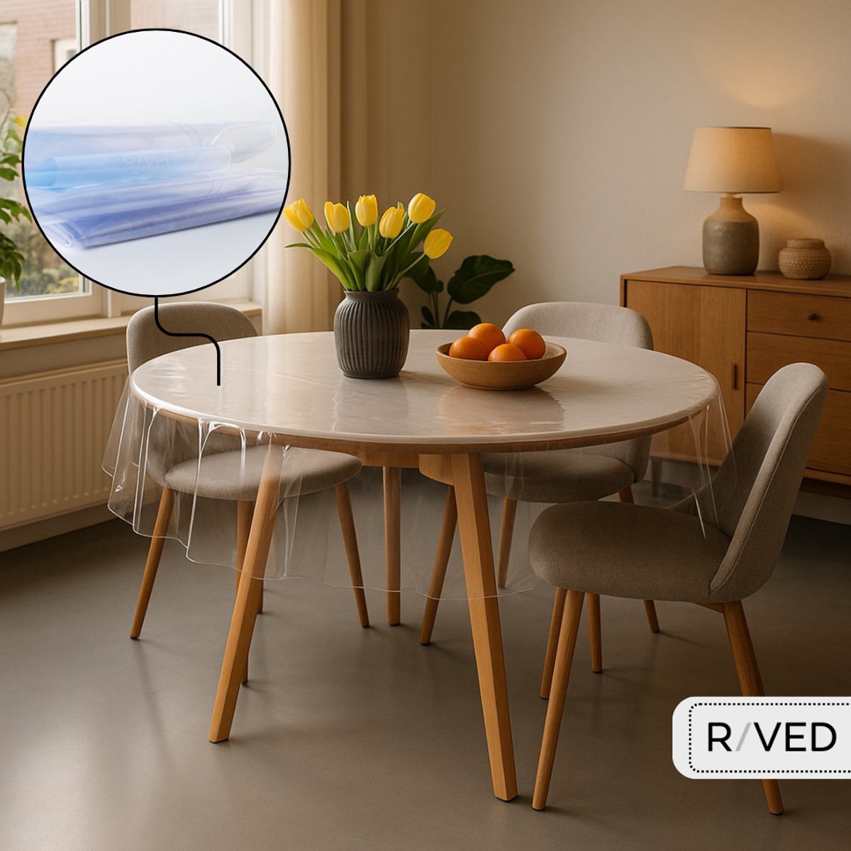 Raved Rond Tafelkleed/Tafelzeil Transparant - 0,2 dik - PVC - Afwasbaar